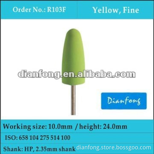 HP shank yellow color bullet shape fine grit silicon rubber dental spare parts